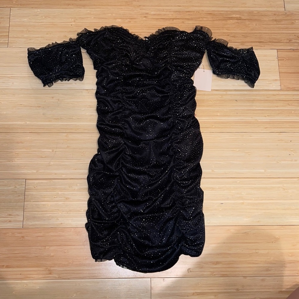 Black Sparkle Ruched Dress